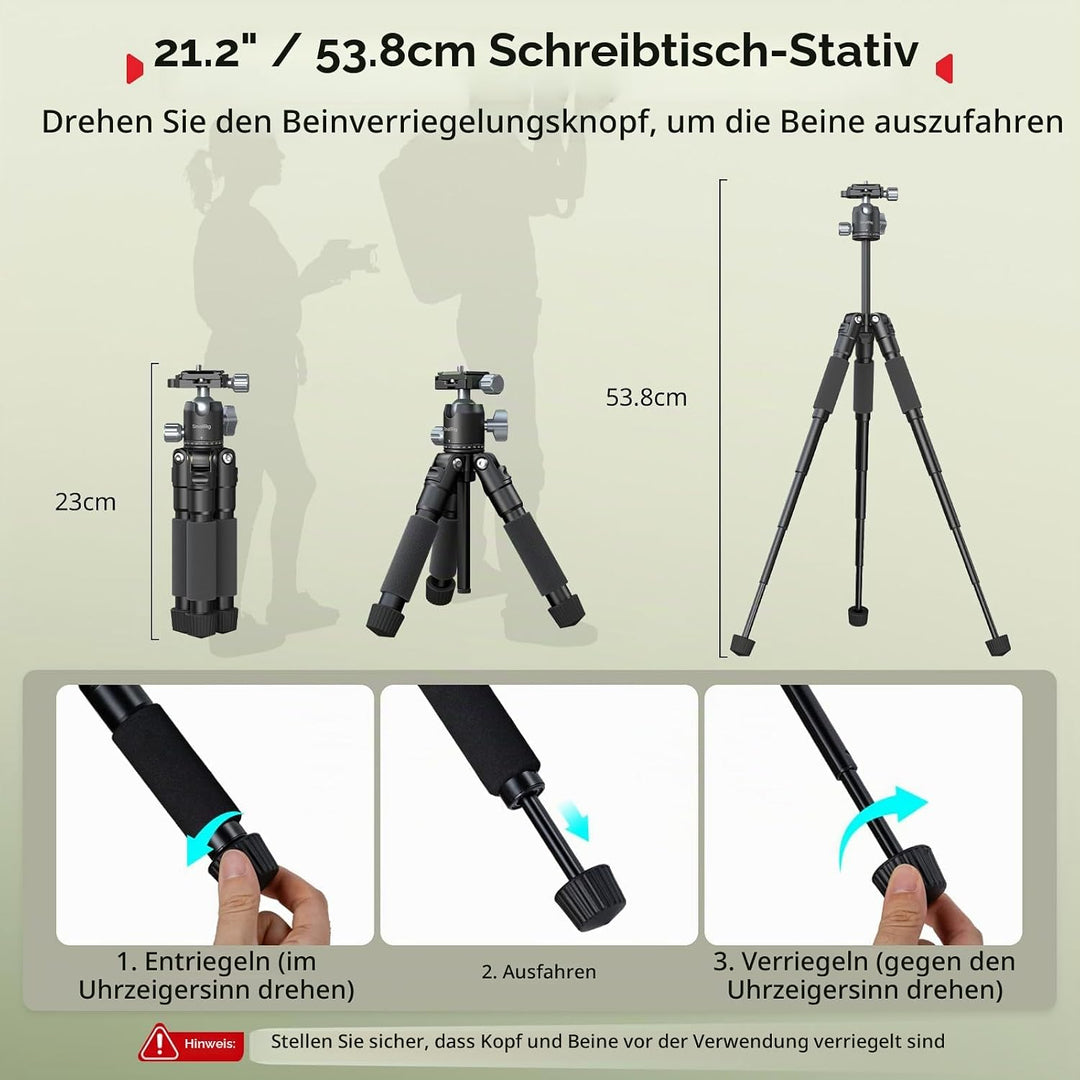 SMALLRIG VT-20Pro 21,2"/53,8 cm Mini-Stativ für Kamera und Telefon, Kleines Tischstativ aus Aluminiu