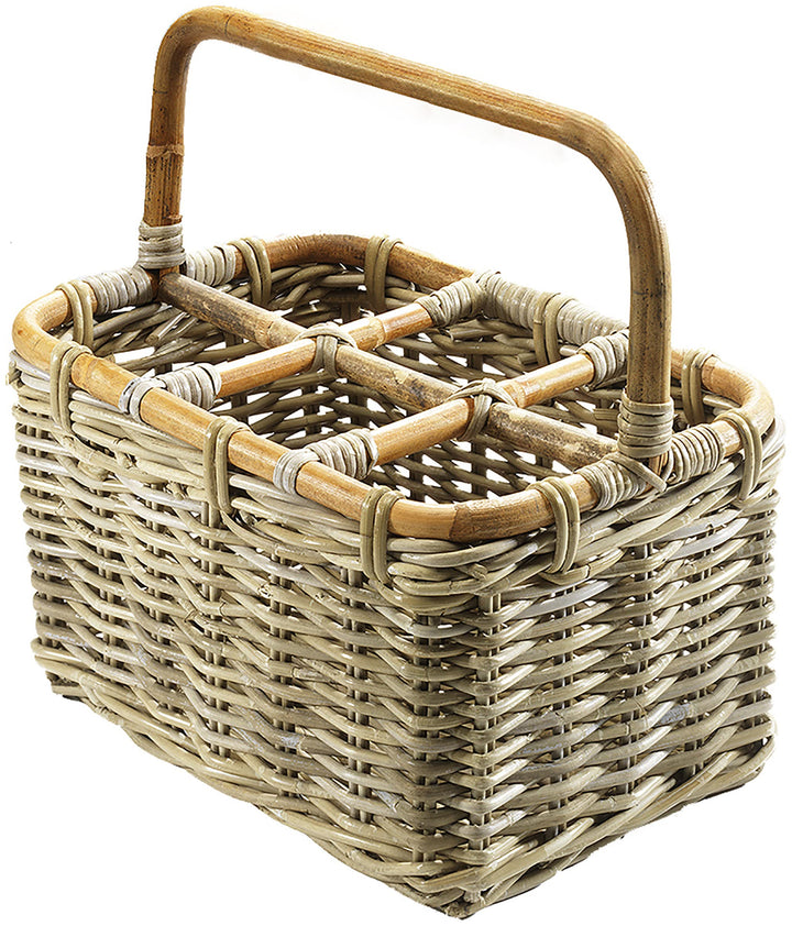 Kobolo Flaschenkorb Flaschenträger für 6 Flaschen aus grauem Rattan