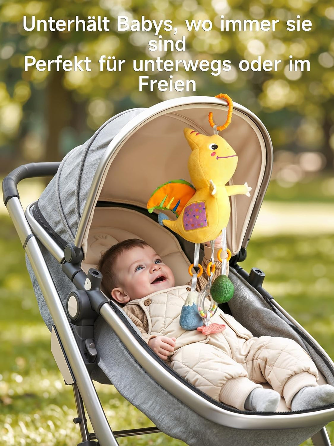 TUMAMA KIDS Baby Kinderwagen Spielzeug ab 0 2 3 4 6 7 9 12 Monate, Dinosaurier Spielbogen Anhänger G