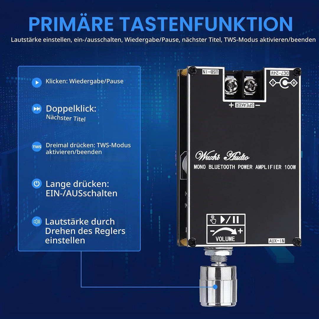 HiFi-Verstärker mit Bluetooth 5.1, ZK-1001B Audioverstärker Karte 100W Mini TWS Mono Audio-Verstärke