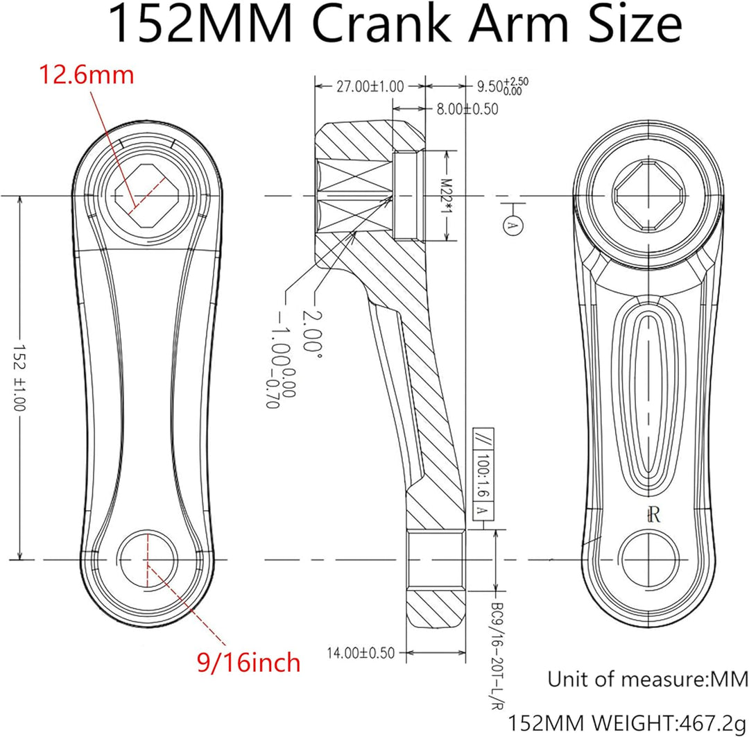 Alps2Ocean Universal-Fahrrad-Kurbelarme, 89 mm/102 mm/114 mm/127 mm/140 mm/152 mm/160 mm/165 mm/170