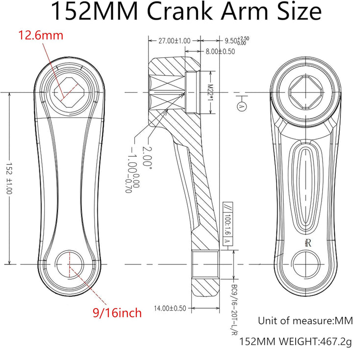 Alps2Ocean Universal-Fahrrad-Kurbelarme, 89 mm/102 mm/114 mm/127 mm/140 mm/152 mm/160 mm/165 mm/170