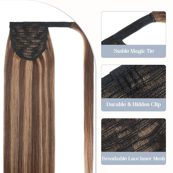 Rich Choices Pferdeschwanz Haarteil Echthaar Extensions Ponytail Extension mit Klettband 40cm #4/27