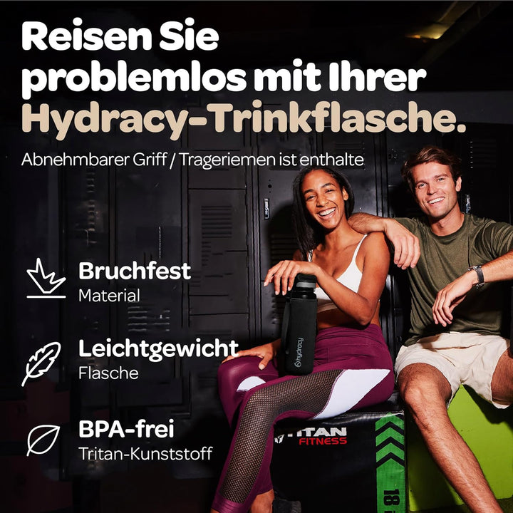 Hydracy Trinkflasche mit Strohhalm und Zeitmarkierung - 1L Wasserflasche - BPA-freie Trinkflasche -