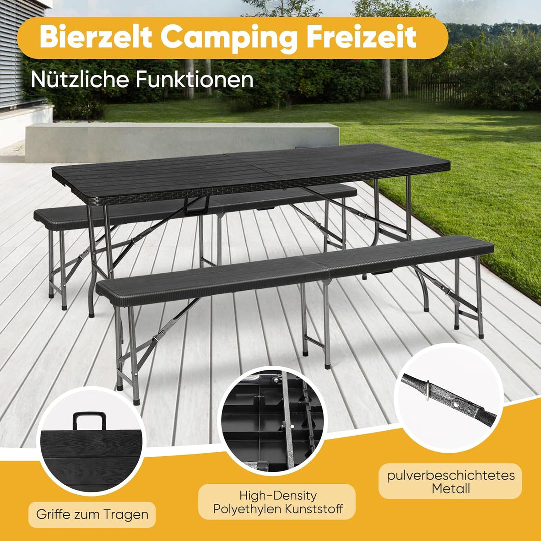 Sekey Bierzeltgarnitur Klappbar Campingtisch Set, 2 x Bierbänke & 1 x Biertisch, 180cm Biertischgarn