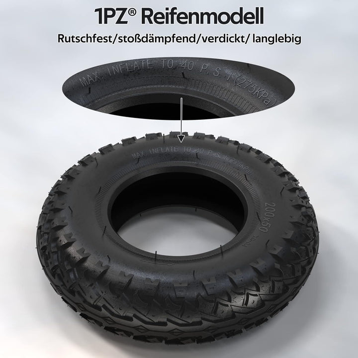 1PZ 2MN-7JW 200x50 Reifen und Schlauch Ersatz für Razor E100 E150 E200 Dune Buggy Schwinn ePunk Elek
