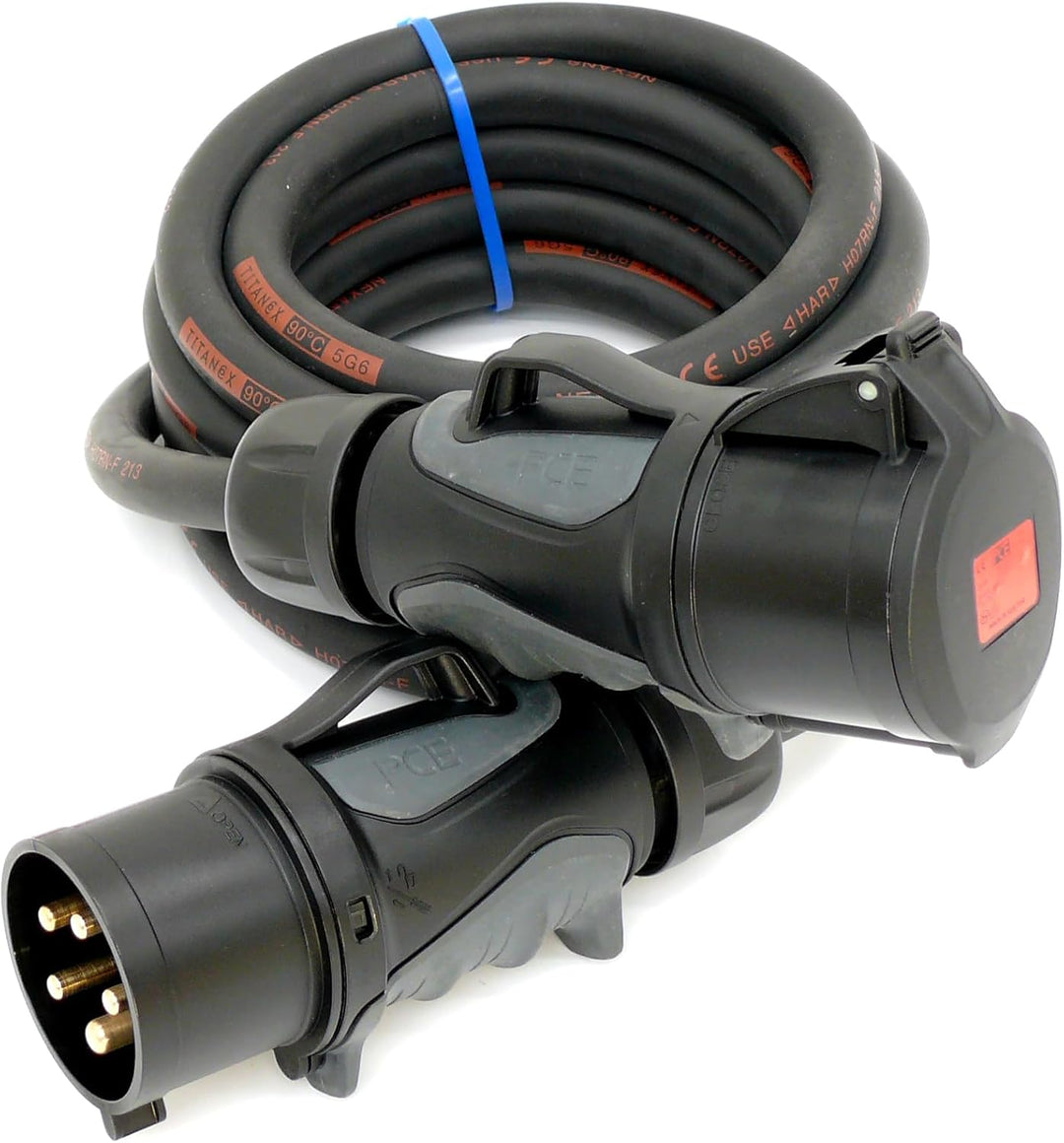 CEE Starkstromkabel (1,5m-50m) 32A Verlängerungskabel Titanex H07RN-F 5x6mm² mit schwarzem PCE Grip