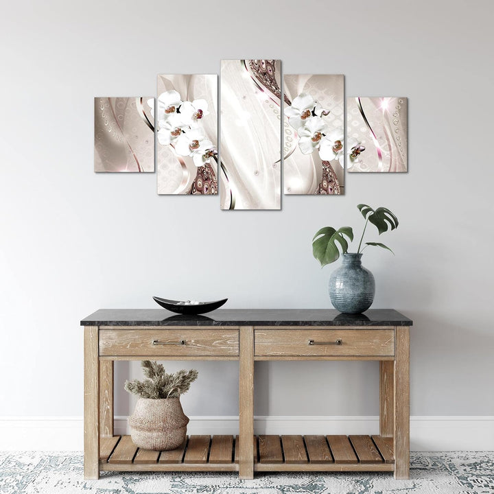 Runa Art Wandbilder Blumen Orchidee 5 Teilig Bild auf Vlies Leinwand Deko Wohnzimmer Abstrakt Perlen