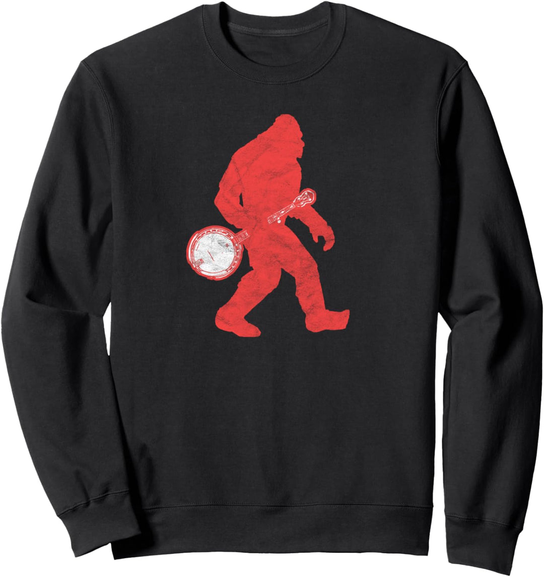Bigfoot & Banjo - Sasquatch Silhouette Retro Bluegrass Sweatshirt