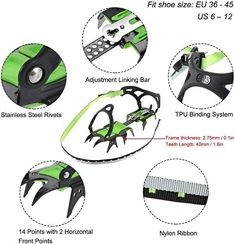 Tentock Steigeisen für Bergschuhe, Edelstahl Schuhspikes Crampons Anti-rutsch Eisklampe Steigeisen m