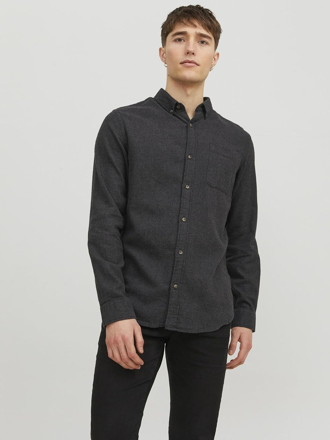 JACK &amp; JONES Male Hemd Slim Fit Hemd XL Dark Grey Melange, XL Dark Grey Melange