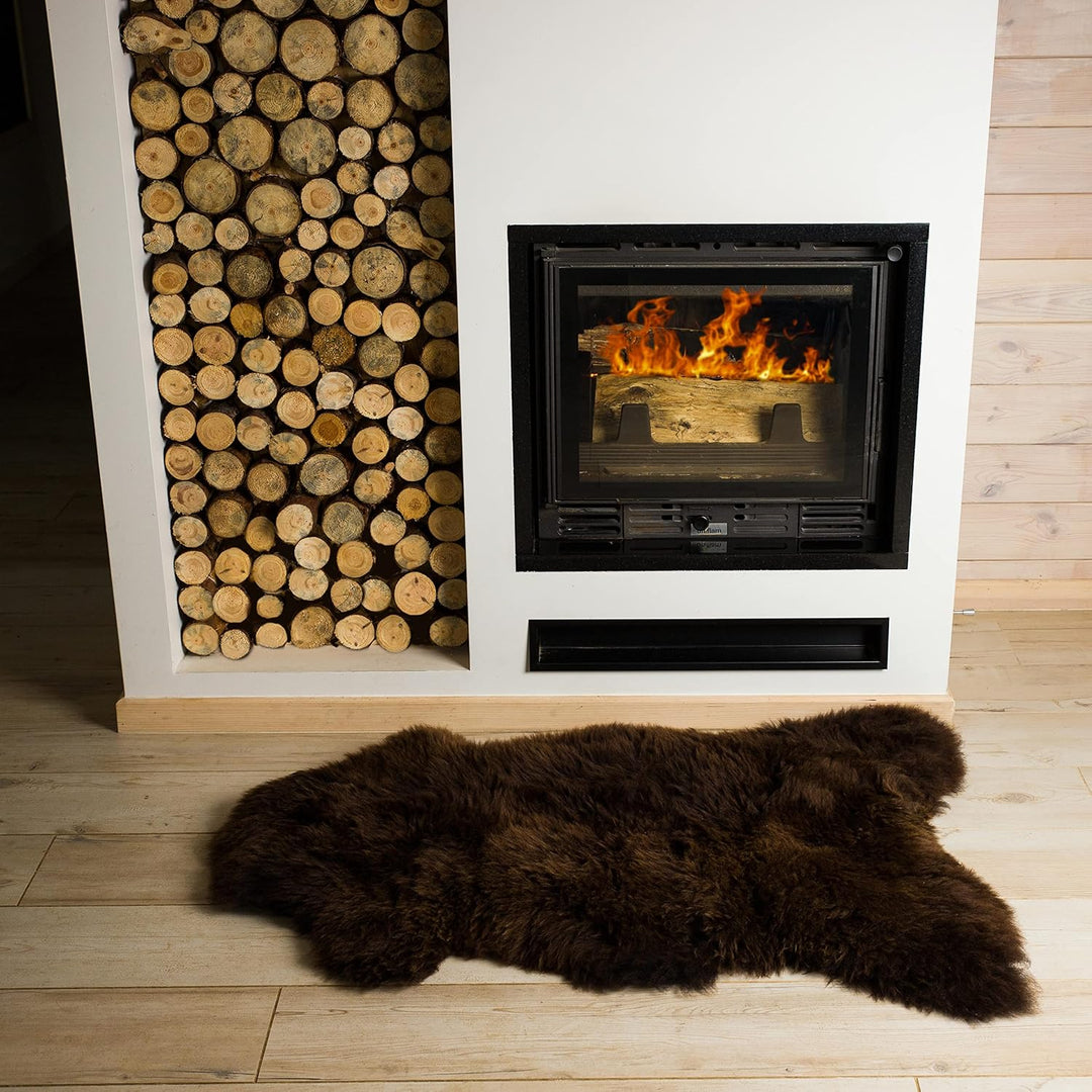 Cakla Lammfell Echt 100-110 cm - Schaffell Echt Gross - Fellteppich Braun - Weich und Flauschig - Fe