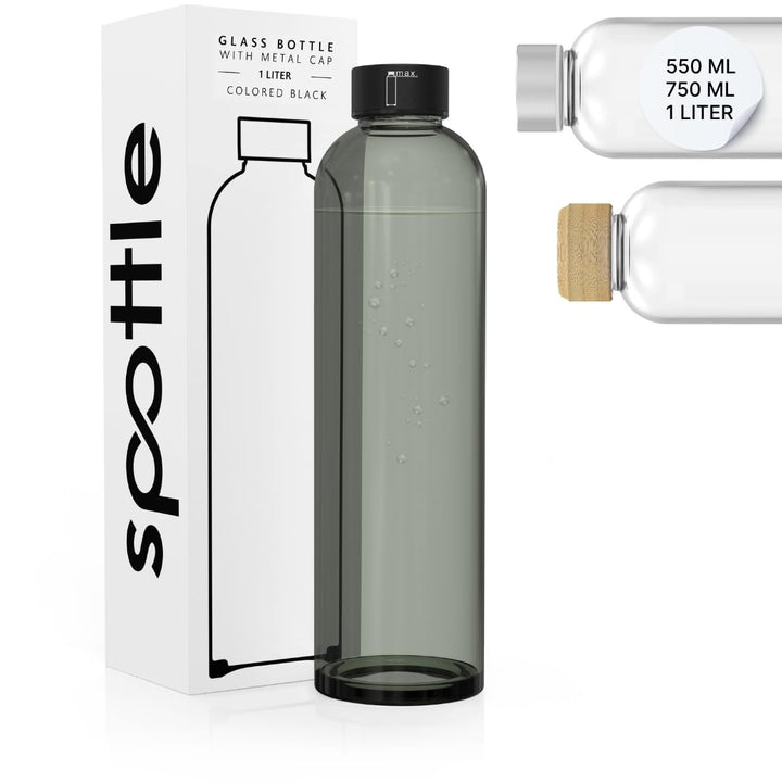 spottle Trinkflasche Glas 1L - Glasflasche in 500ml - 750ml oder 1 Liter - Glas Wasserflasche für Ko