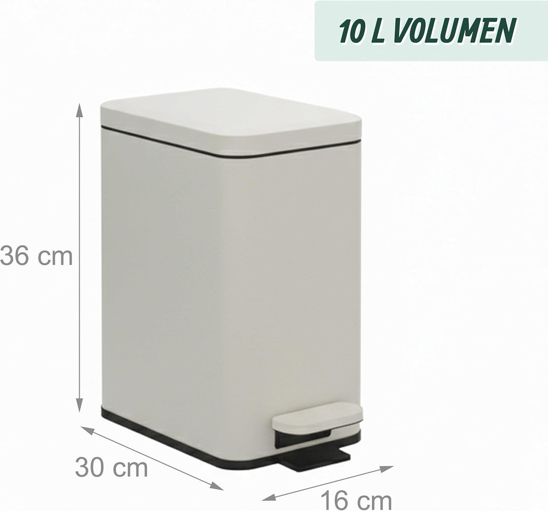 Relaxdays Mülleimer, 10 Liter, 16 cm schmal, Softclose, Fusspedal, Inneneimer, Küche & Bad, Matter A