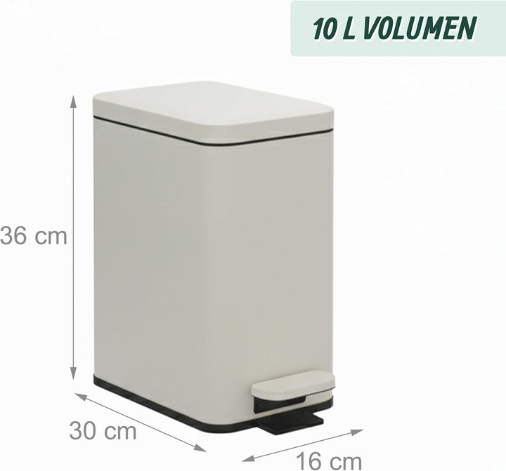 Relaxdays Mülleimer, 10 Liter, 16 cm schmal, Softclose, Fusspedal, Inneneimer, Küche & Bad, Matter A