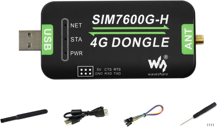 Waveshare SIM7600G-H 4G DONGLE with Antenna,Supports Global Band,Industrial Grade 4G Communication a