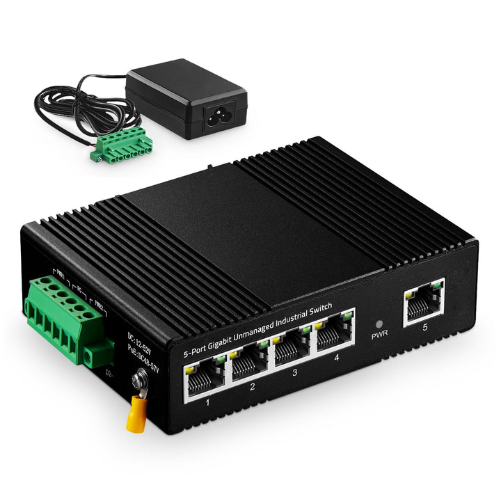 Binardat 5 Port Gigabit Din Rail Industrial Ethernet Switch, 4 Ports and 1 Uplink 10/100/1000Mbps, F