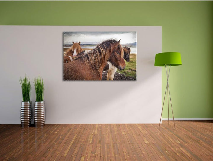 Pixxprint Herde aus schönen Wildpferden als Leinwandbild/Grösse: 100x70 cm/Wandbild/Kunstdruck/ferti