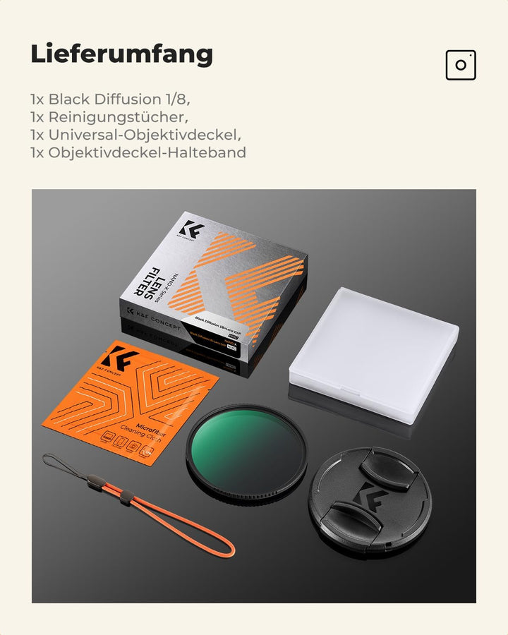 K&amp;F CONCEPT Filter 40.5mm Black Promist 1/8 für Portraitfotografie | mit Objektivdeckel,Cineastische