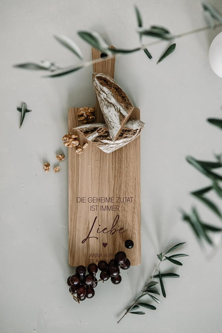 Schneidebrett Eiche massiv mit Gravur personalisiert, 2 Grössen Mit Eigener Gravur 48L x 20B cm, Mit