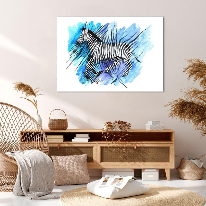 Bilder auf Leinwand 100x70cm Leinwandbild Zebra Streifen Tierwelt Pelz Gross Wanddeko Bild Schlafzim