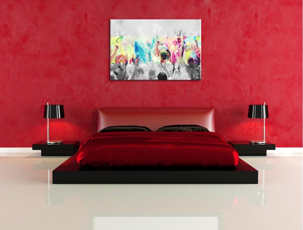 Holi Farben Festival schwarz/weiss Format: 100x70 auf Leinwand, XXL riesige Bilder fertig gerahmt mi