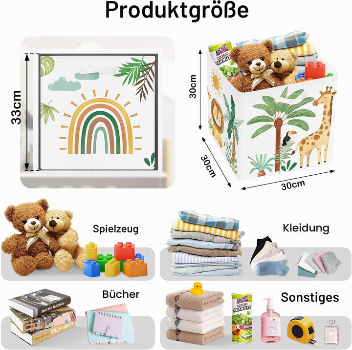 30cm Aufbewahrungsbox 3 Stück Boho Tier Giraffe Löwen Aufbewahrungskorb Kinder Falt Tropische Blätte