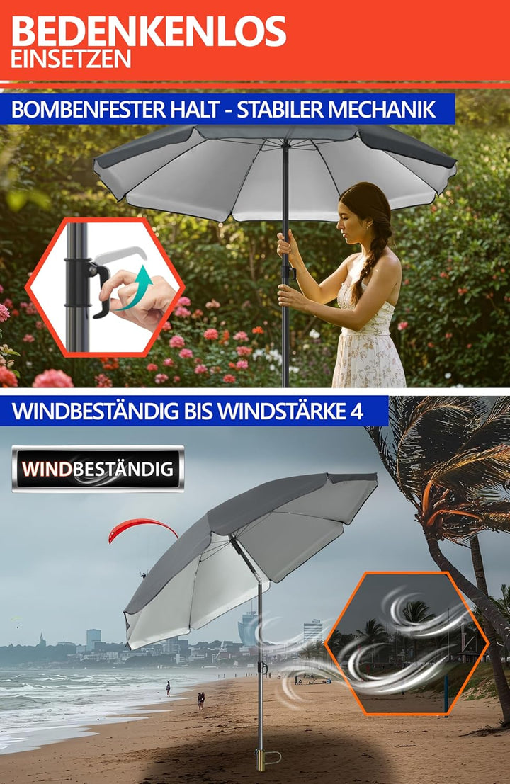 4smile Sonnenschirm Strand SunnyJoy Ø 160 cm, Anthrazit – 3er Set inkl. Strandschirm windfest stabil