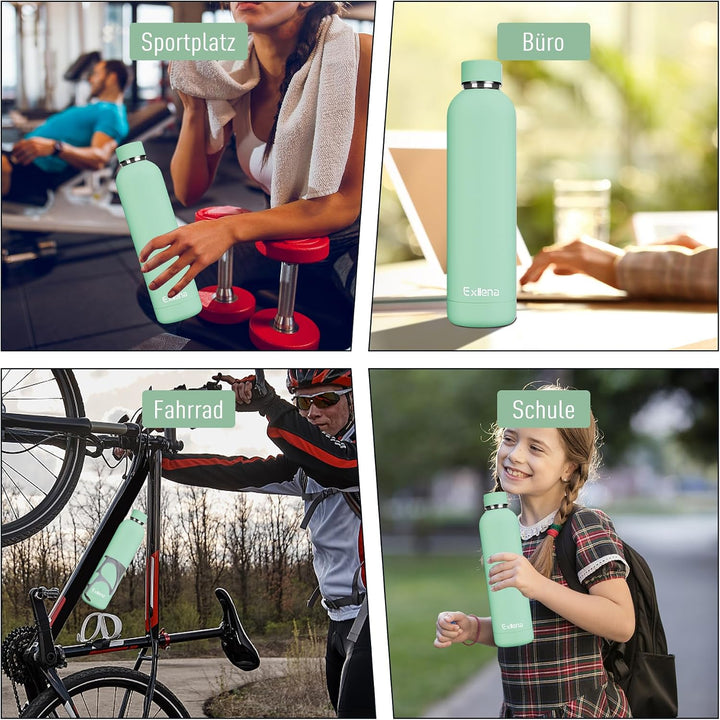 Exllena Trinkflasche Edelstahl 1l – Hochwertige Thermosflasche Mit Silikongriff für Sport, Büro und