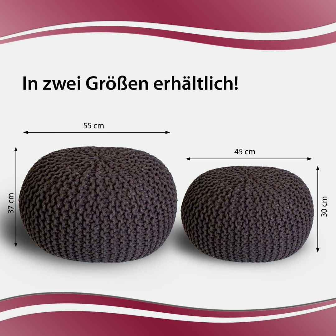 casamia Pouf Ø 55 o. 45 cm Strickhocker Sitzpouf Bodenkissen für Innen Indoor Grösse ø 45 cm, Farbe