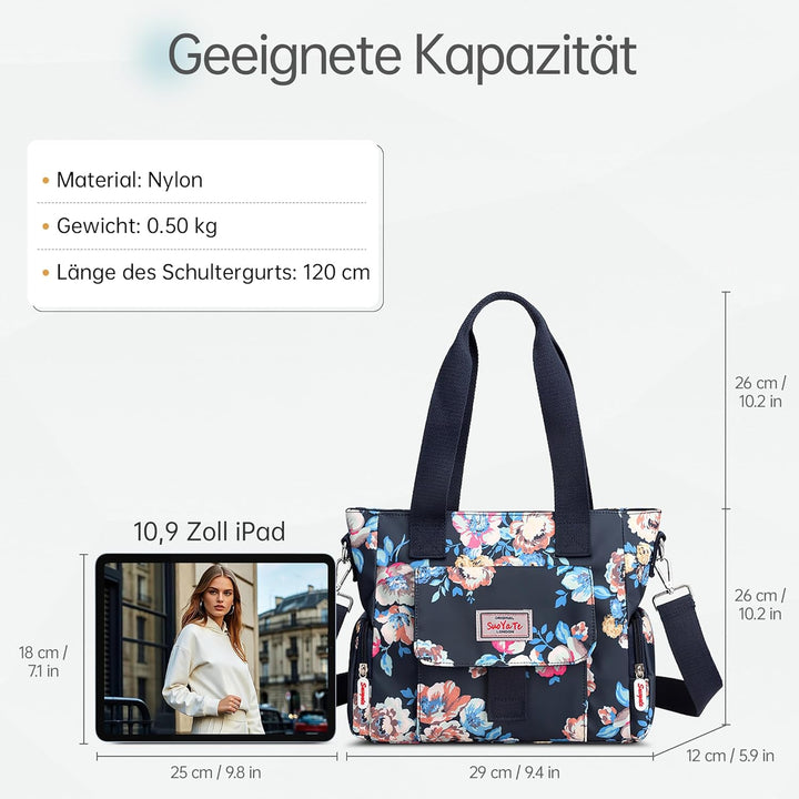 DIRRONA Bunte Damenhandtaschen Modedruck Umhängetasche Multi Pocket Multi Fach Crossbody Bag Beiläuf
