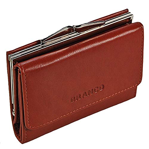 Branco Damen Geldbörse Leder 6 Farben, Portemonnaie Geldbeutel mit Metall Bügel, Knipser (Braun), Br