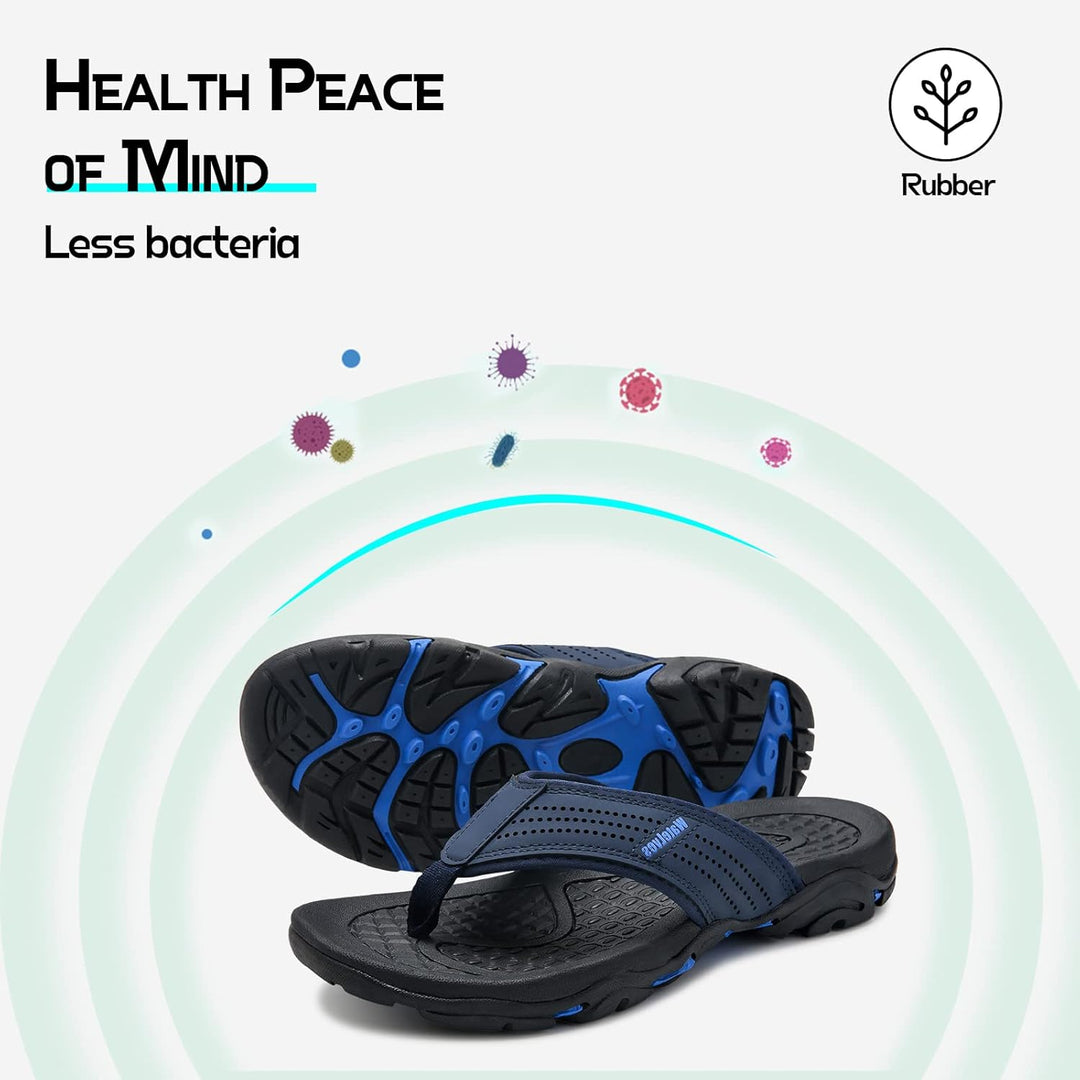 WateLves Herren Flip Flops Zehentrenner Leder mit Arch Support Sandalen Weich Leder Stoff Badelatsch