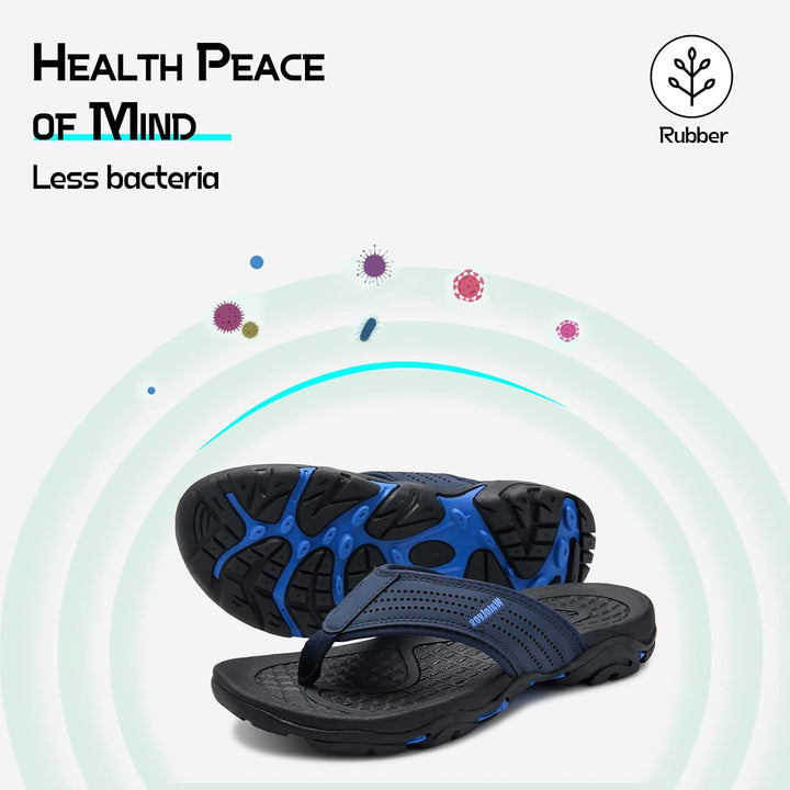 WateLves Herren Flip Flops Zehentrenner Leder mit Arch Support Sandalen Weich Leder Stoff Badelatsch