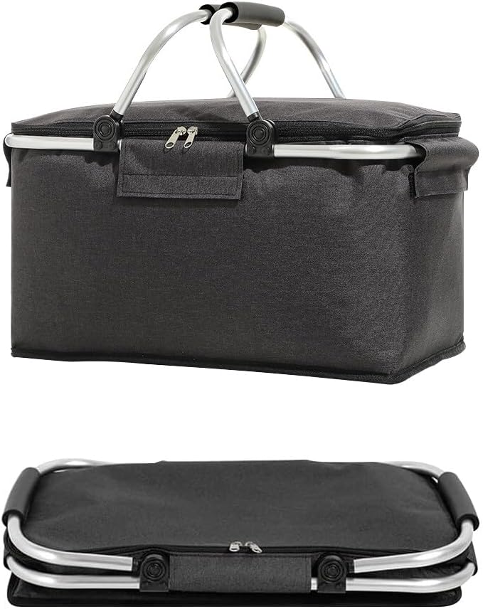 ZOYDP Einkaufskorb Faltbar 18L, Thermo Einkaufskorb als Picknickkorb，Einkaufskorb mit Deckel, Alumin