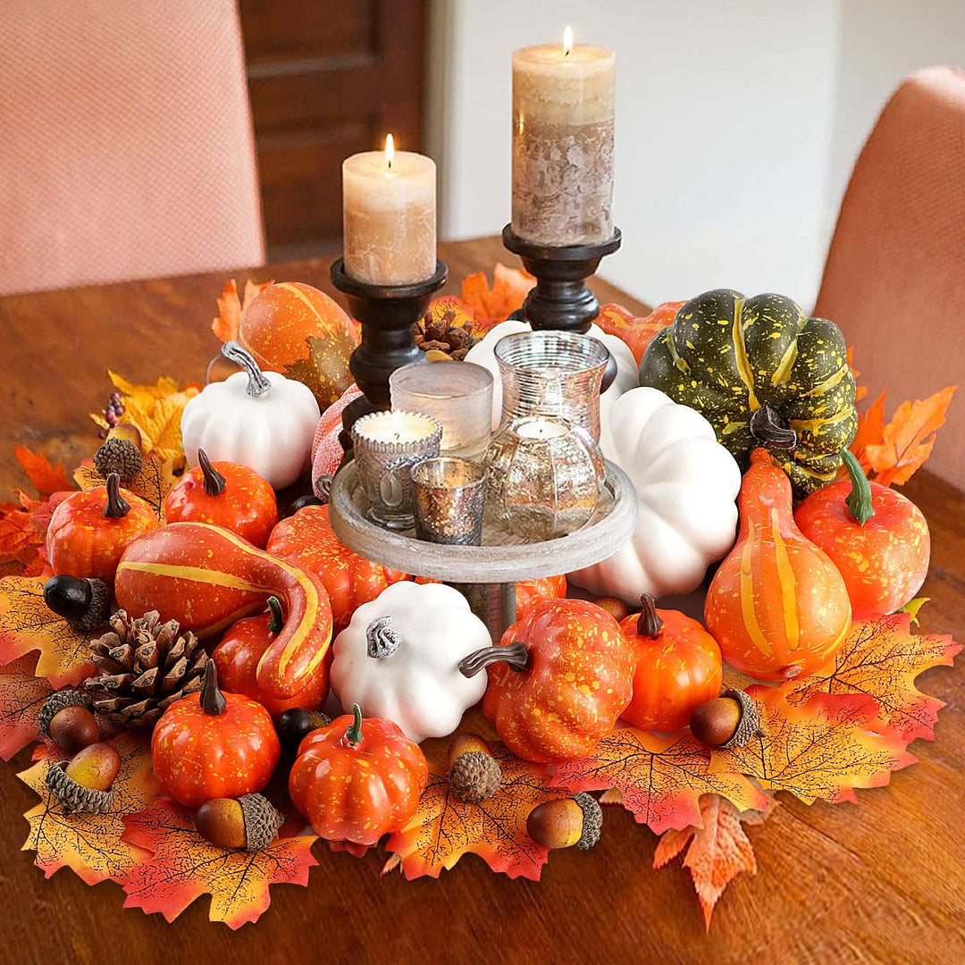 Benjia Kürbis Herbst Deko Dekoration Innen, Weiss und Gold Kürbisse Zierkürbisse Herbstdeko Herbstde