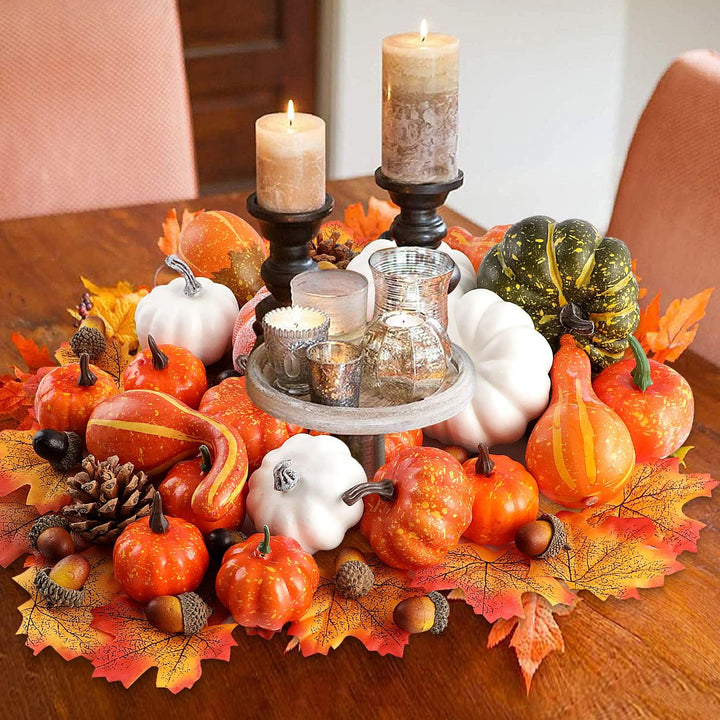 Benjia Kürbis Herbst Deko Dekoration Innen, Weiss und Gold Kürbisse Zierkürbisse Herbstdeko Herbstde