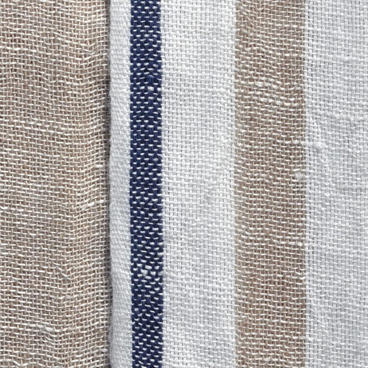 LES POULETTES -Schal 100% Leinen Beige Weiss Blau
