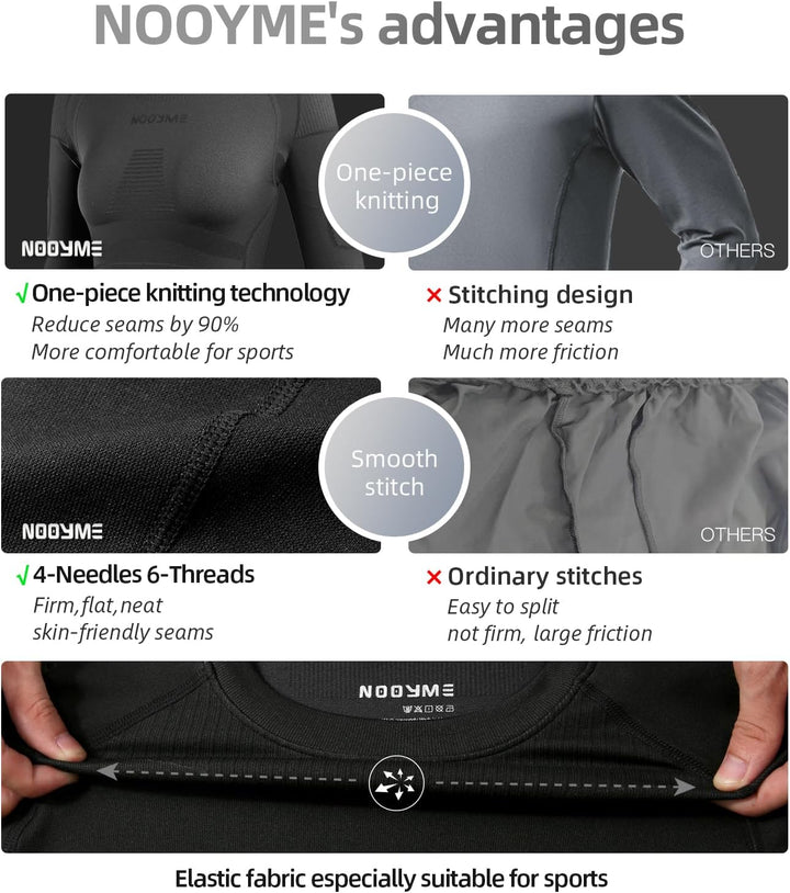 NOOYME Damen Thermounterwäsche, Lange Unterhose für Damen, Basisschicht für kaltes Wetter, Schwarz,