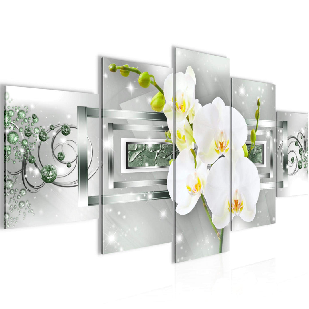 Runa Art Wandbilder Blumen Orchidee 5 Teilig Bild auf Vlies Leinwand Deko Wohnzimmer Abstrakt Grün S
