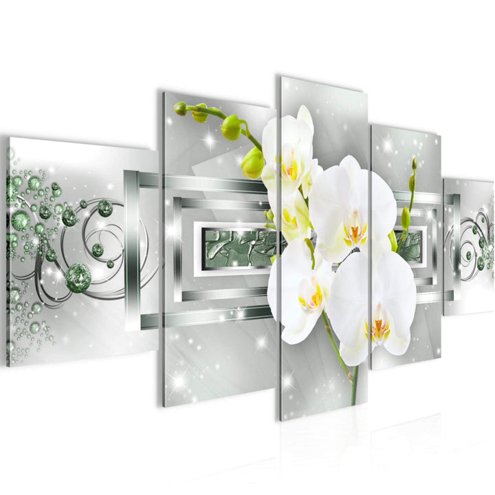 Runa Art Wandbilder Blumen Orchidee 5 Teilig Bild auf Vlies Leinwand Deko Wohnzimmer Abstrakt Grün S