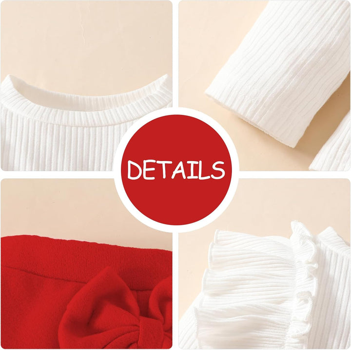 Kleinkind Baby Mädchen Outfits Rüschenärmel Gestrickt Bowknot Shirt + Elegant Mini Rock+ Baskenmütze