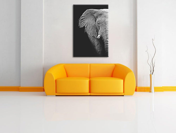 Dark Elefant Porträt Deluxe Format: 100x70 cm auf Leinwand, XXL riesige Bilder fertig gerahmt mit Ke