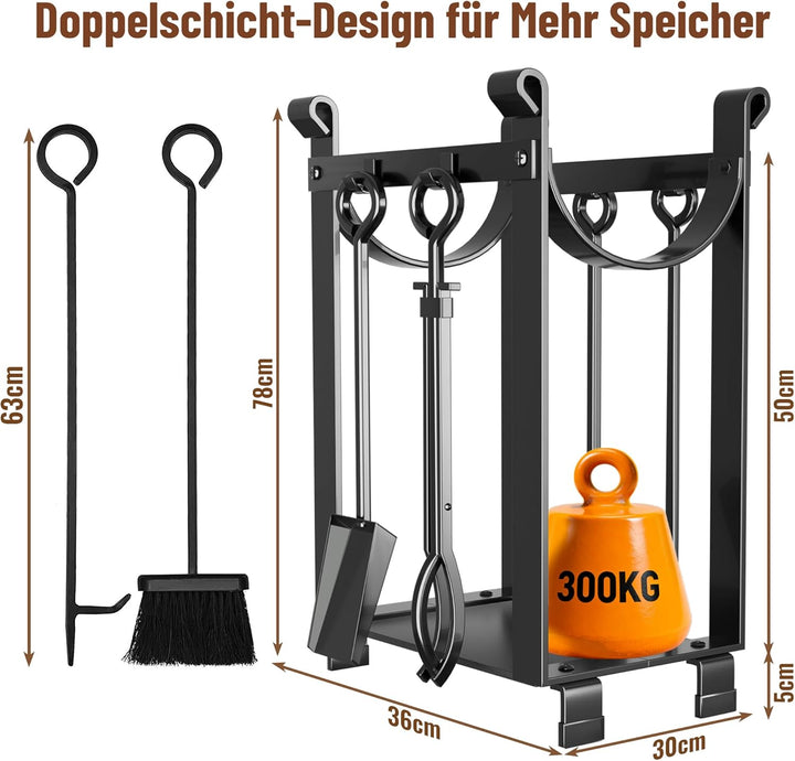 Amagabeli Kaminholzregal mit 4-teilig Besteck 78x29x35.8cm Innen Kaminholzständer Kamin Begleiter Se