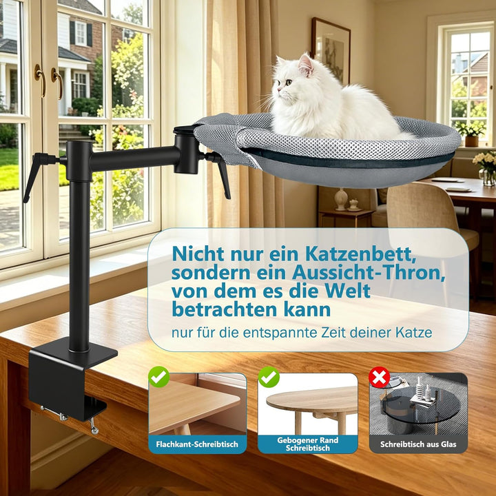 Höhenverstellbares Katzenbett für Schreibtisch Katzenkorb 360° Drehbar Katzen Schreibtisch Bett Häng
