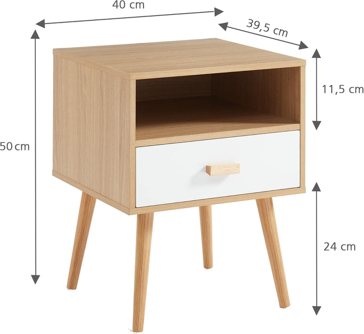 BAÏTA Nachttisch ULOS, Weiss und helles Holz Weiss und Helles Holz L40cm, Weiß und Helles Holz