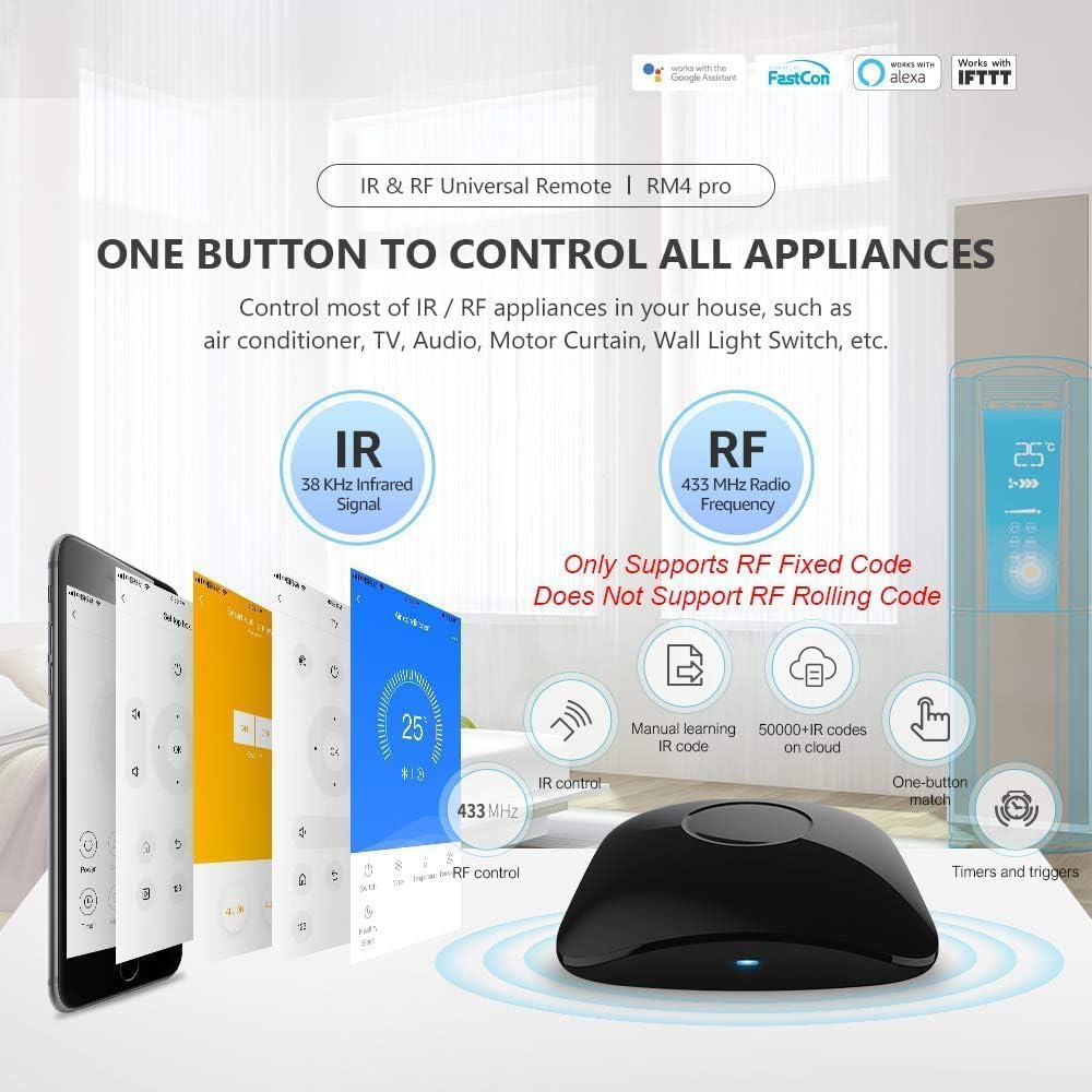 BroadLink - RM4 Pro, IR und HF Universal-Fernbedienung, All-in-One Hub, Code-Lernfunktion, WLAN, für