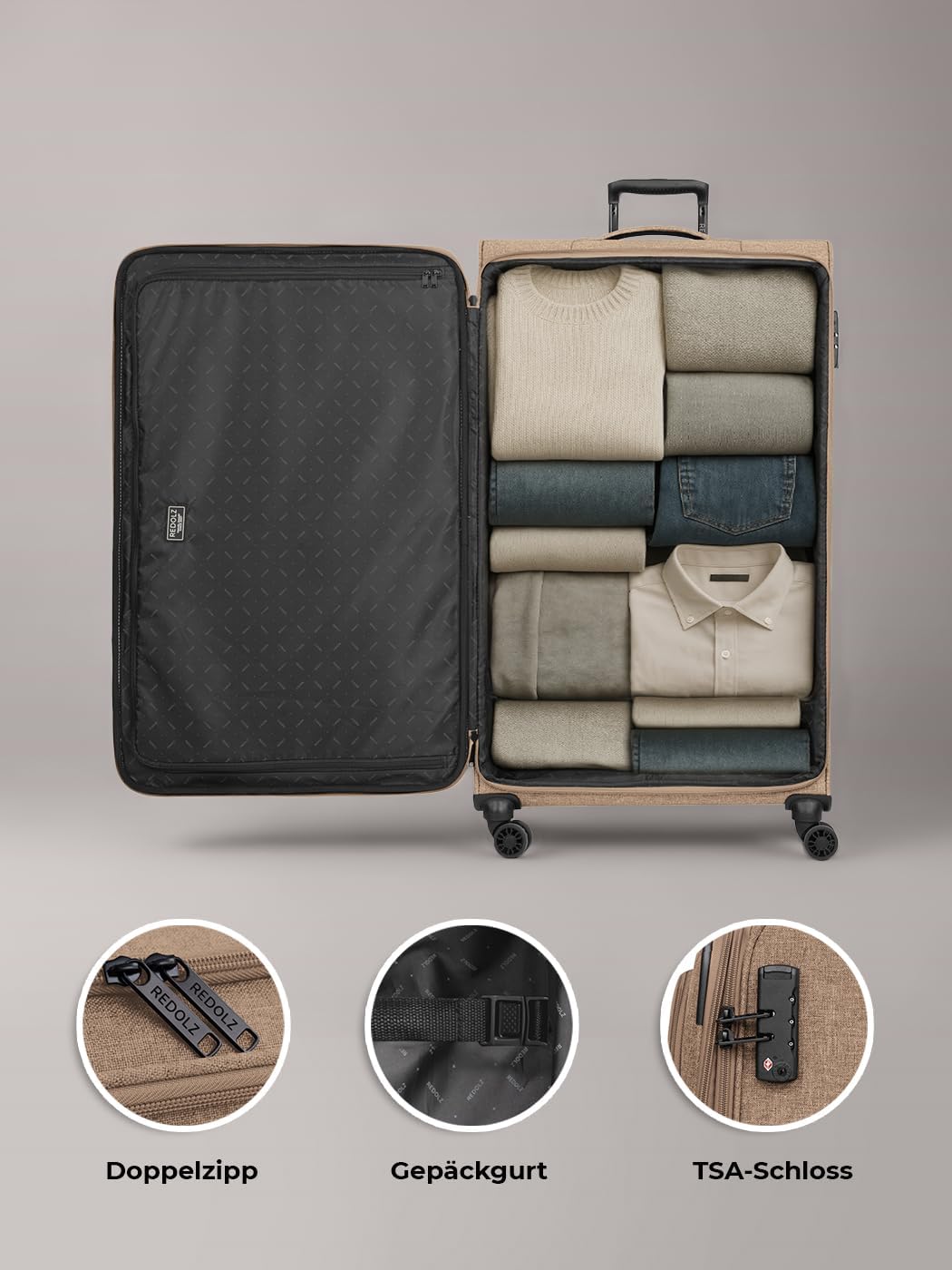 REDOLZ XL Jumbo 4-Rollen Koffer sehr gross 52 x 30 x 90 cm [Sondergrösse] Check-in Trolley mit TSA-S
