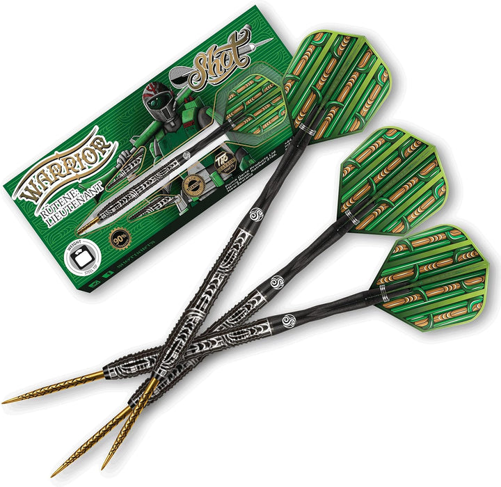 Shot Steel Darts Warrior Rutene 90% Tungsten Steeltip Darts Steeldart Dartpfeile Set mit Schäften un