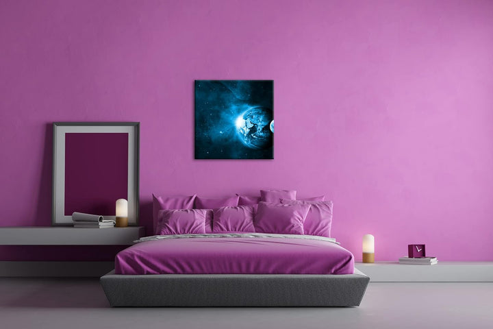 deyoli Dark Violette Erde mit Mond Format: 70x70 Effekt: Monocrome Blau als Leinwandbild, Motiv fert